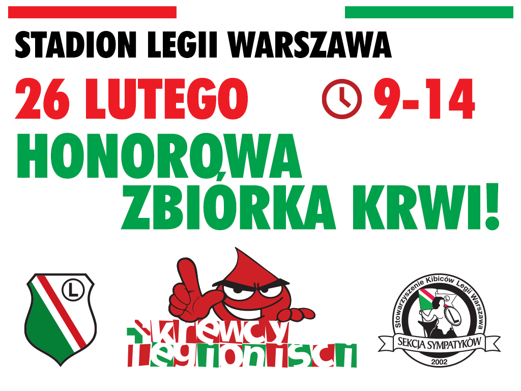 Plakat - zbiórka krwi na Legii