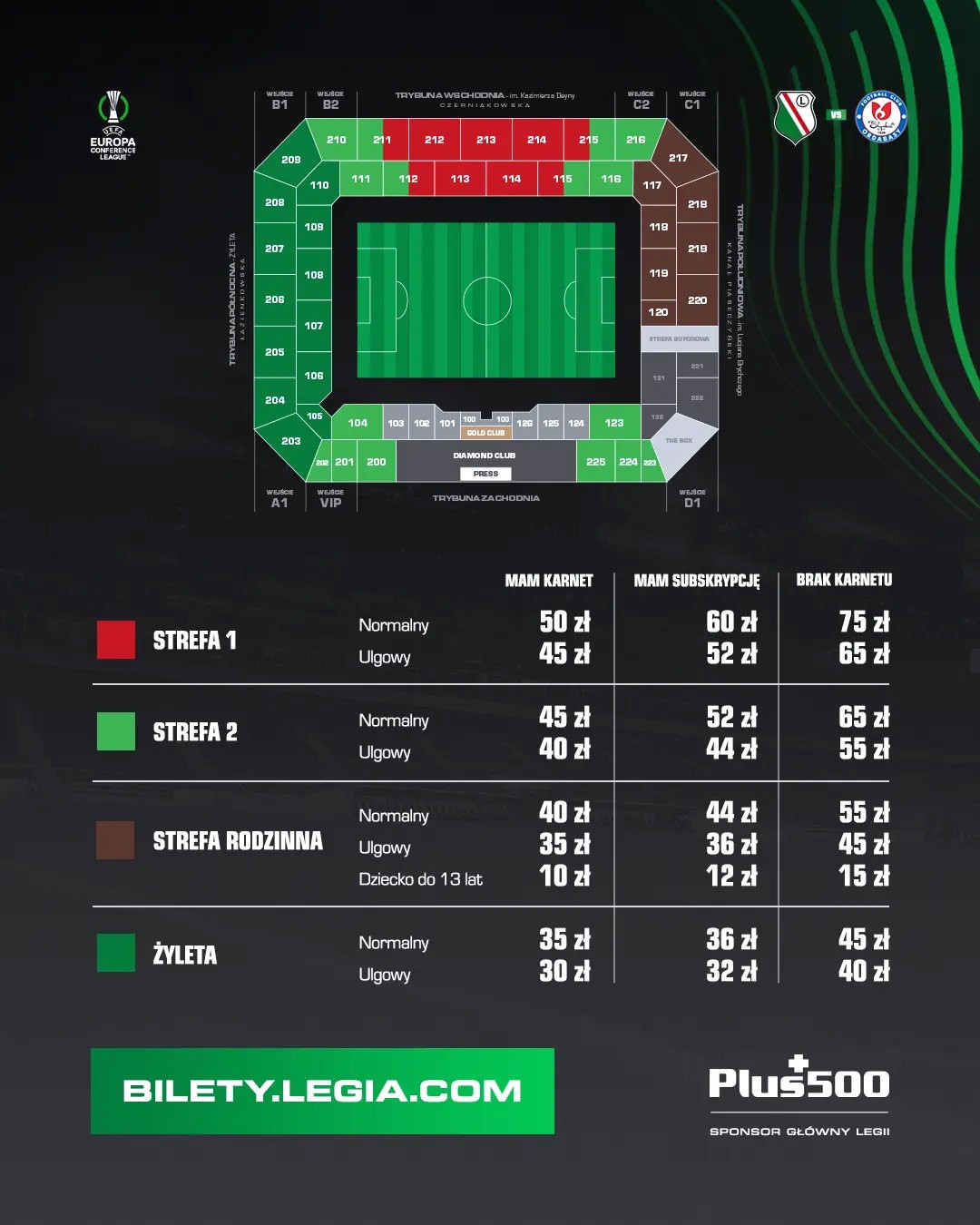 Cennik biletów na Legia - Odrabasy