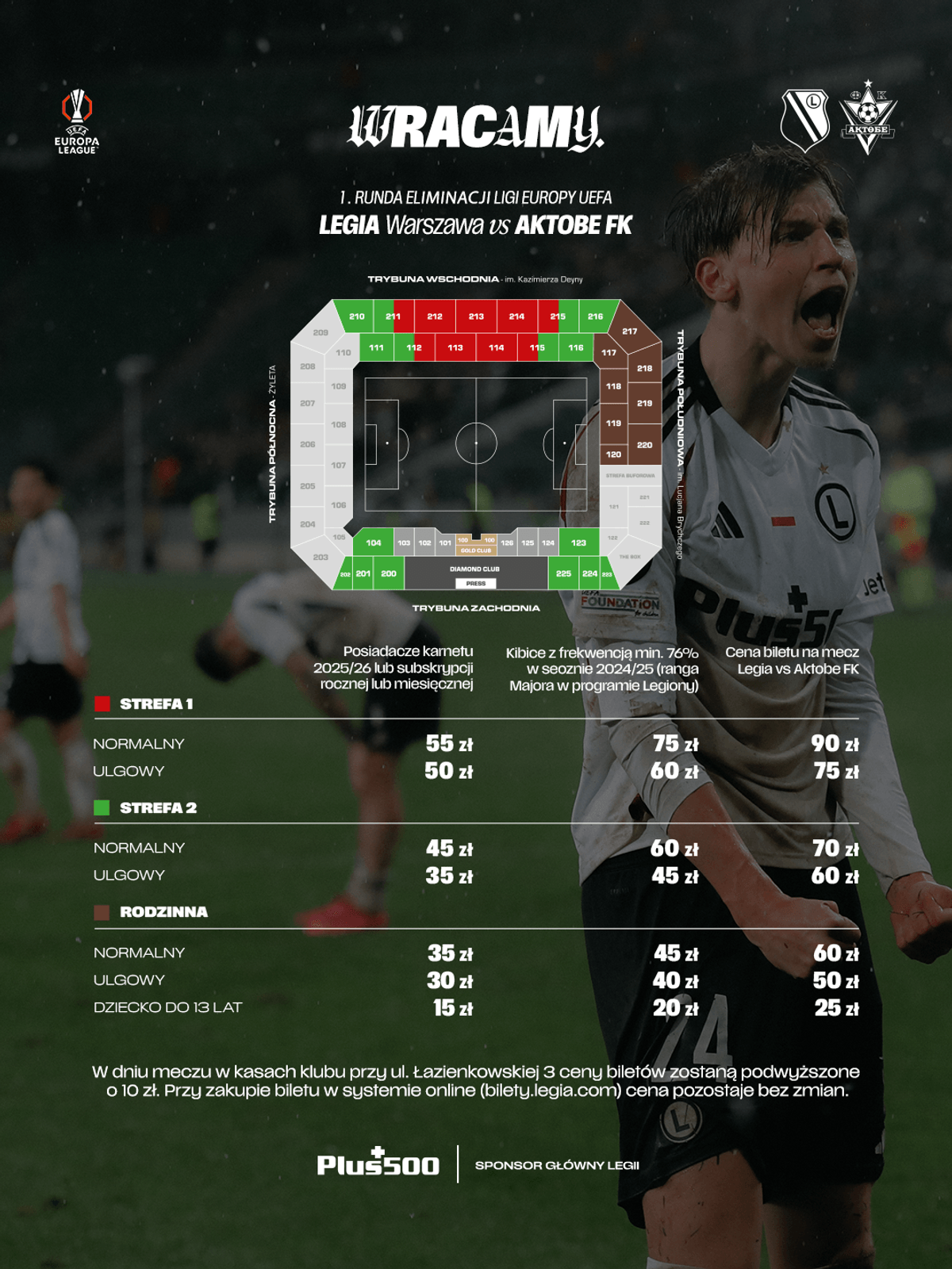 Cennik biletów na mecz Legia - FK Aktobe